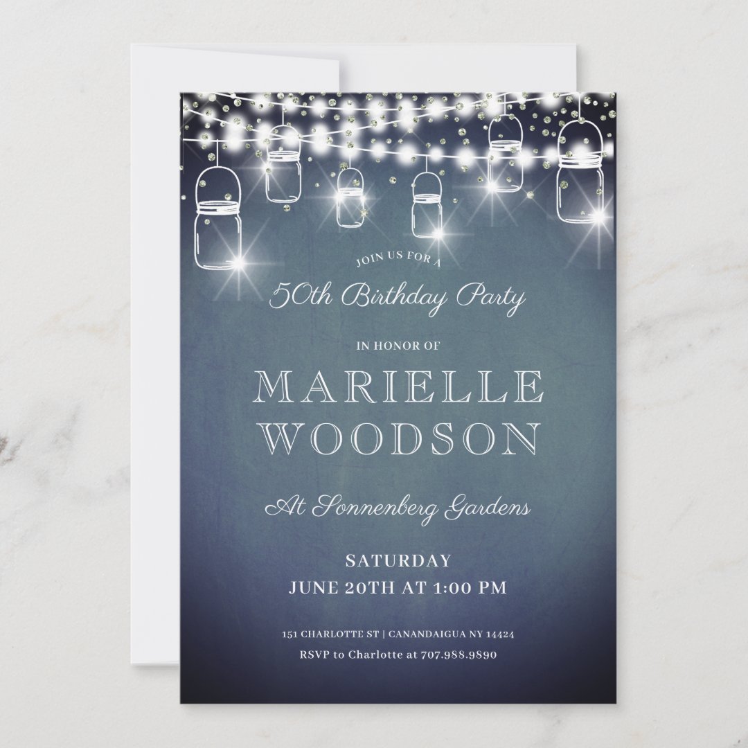 Midnight Blue And White 50th Birthday Party Invitation | Zazzle