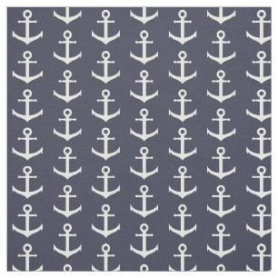 Midnight Blue and White Anchor Pattern Fabric