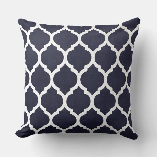 Midnight Blue and White Classic Trellis Quatrefoil Throw Pillow