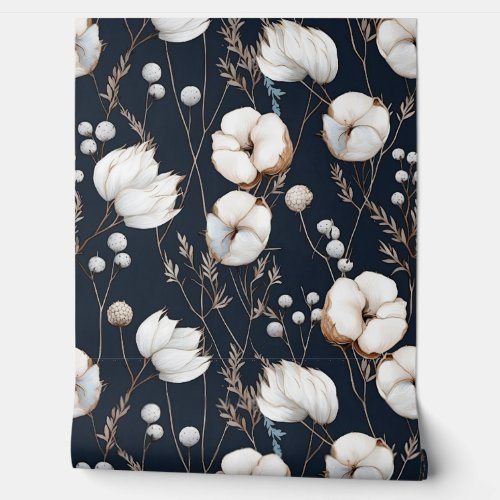 Midnight Blue and White Flower  Wallpaper