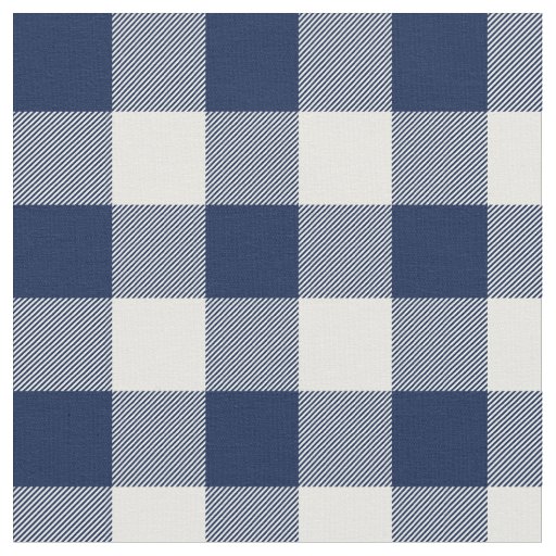 Midnight Blue and White Gingham Plaid Fabric