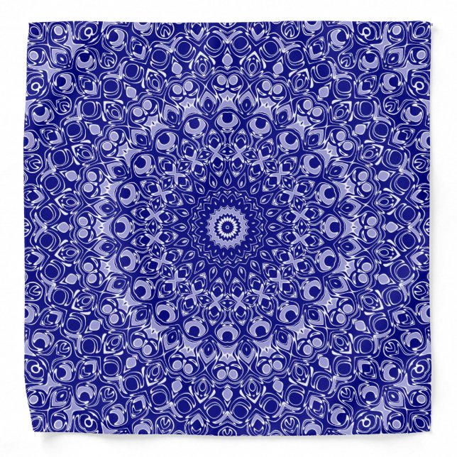 Midnight Blue and White Mandala Pattern Bandana (Front)