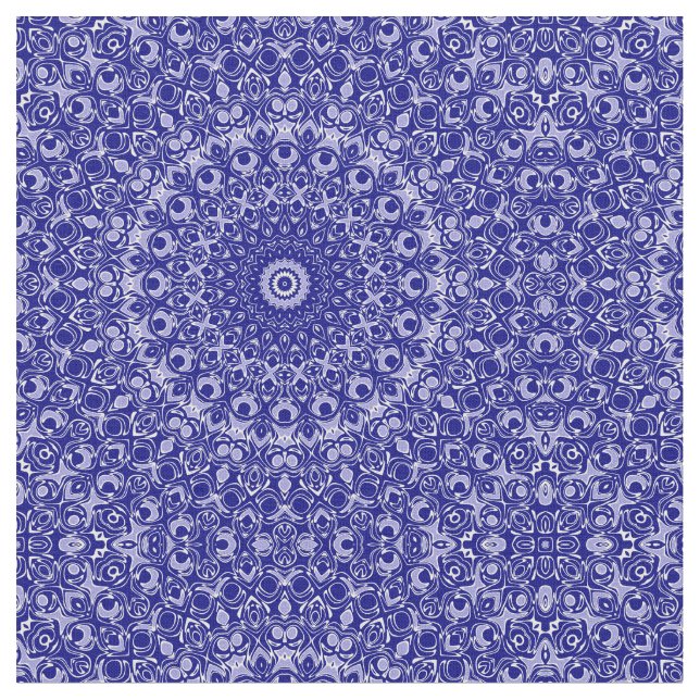 Midnight Blue and White Mandala Pattern Fabric (Close Up)