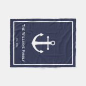 Midnight Blue and White Nautical Anchor Fleece Blanket | Zazzle