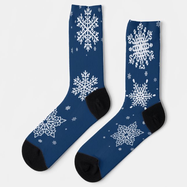 Midnight Blue and White Snowflake Socks (Left)
