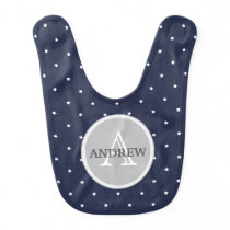 Midnight Blue and White Stars pattern Monogrammed Bib Midnight Blue and White Stars pattern Monogrammed Bib