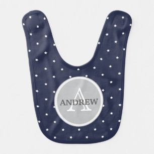 Midnight Blue and White Stars pattern Monogrammed Bib