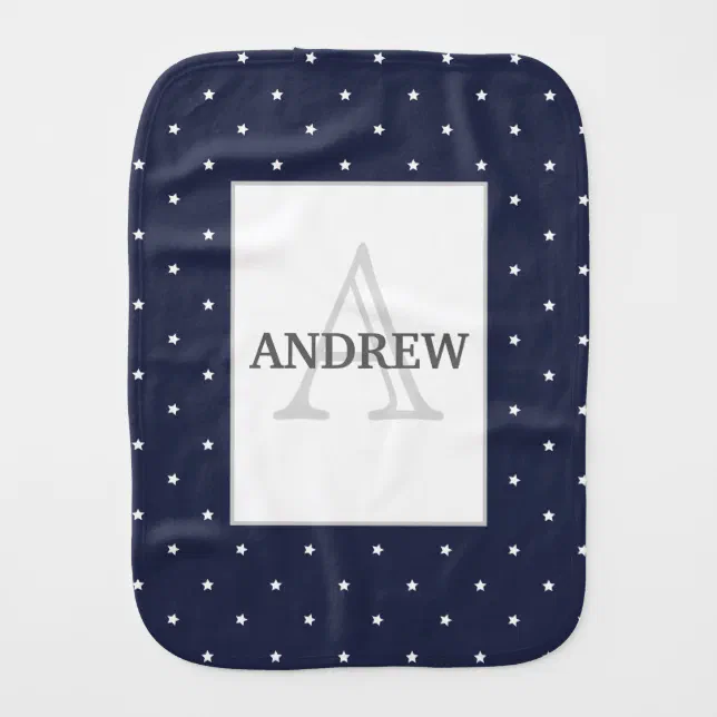 Midnight Blue and White Stars pattern monogrammed Burp Cloth | Zazzle