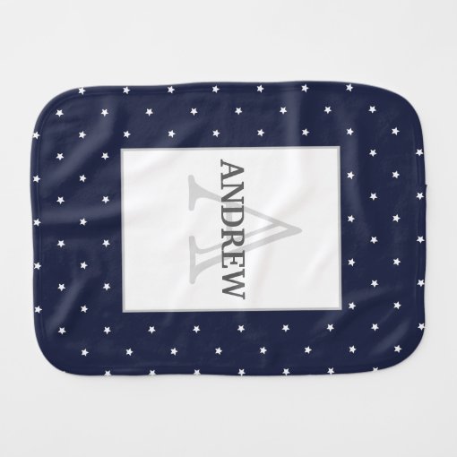 Midnight Blue and White Stars pattern monogrammed Burp Cloth | Zazzle