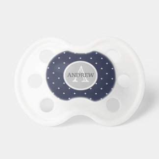 Midnight Blue and White Stars pattern Monogrammed Pacifier