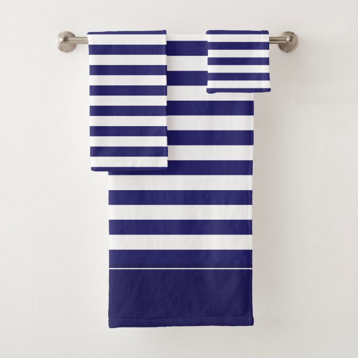 blue and white striped bath towels