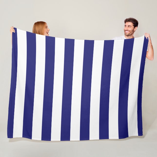 Midnight Blue and White Striped Fleece Blanket (In Situ)