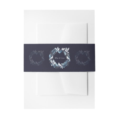 Midnight Blue and Wreath / Wedding Blue and Crown Invitation Belly Band