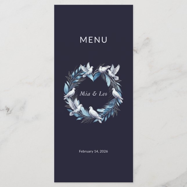 Midnight Blue and Wreath Wedding Menu (Front)