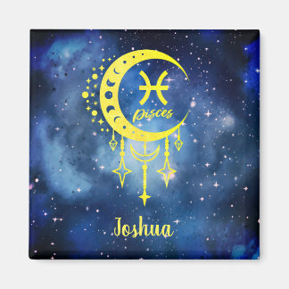 Midnight Blue and Yellow Custom Name Pisces Magnet