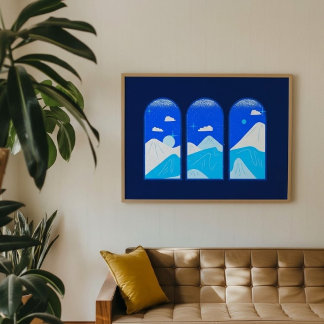 Midnight Blue Arched Mountain Landscape Art Print
