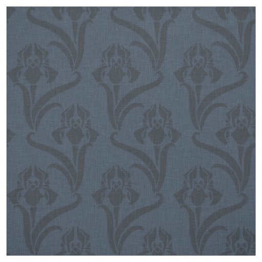 Midnight Blue Art Nouveau Iris Fabric