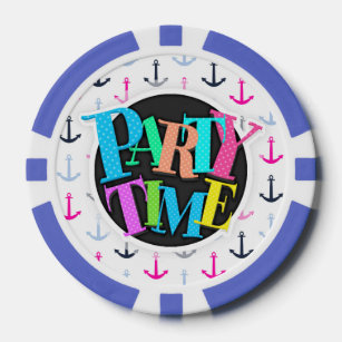 Midnight Blue, Baby Blue, Hot Pink Nautical Anchor Poker Chips
