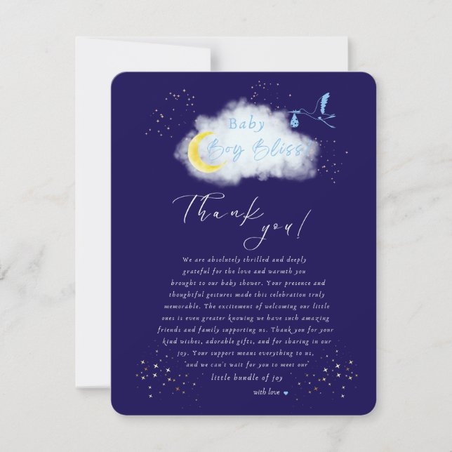  Midnight Blue Baby Boy Bliss Stork Special Delive Thank You Card (Front)