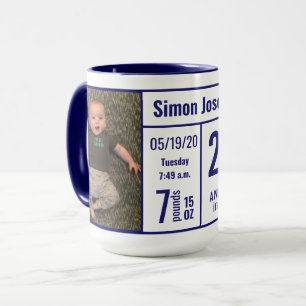 Midnight Blue Baby Boy Photo Birth Record Stat Mug
