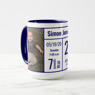 Midnight Blue Baby Boy Photo Birth Record Stat Mug