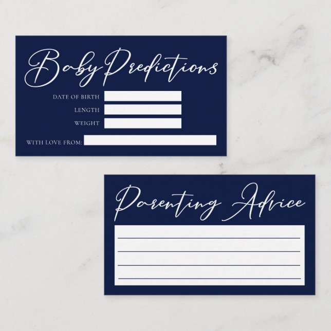 Midnight Blue Baby Shower Predictions Advice Enclosure Card (Front/Back)