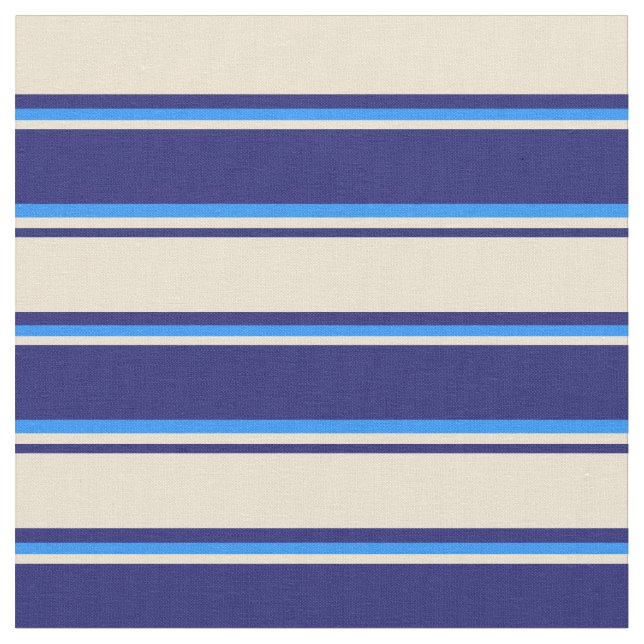 Midnight Blue, Beige, and Blue Lined Pattern Fabric (Close Up)
