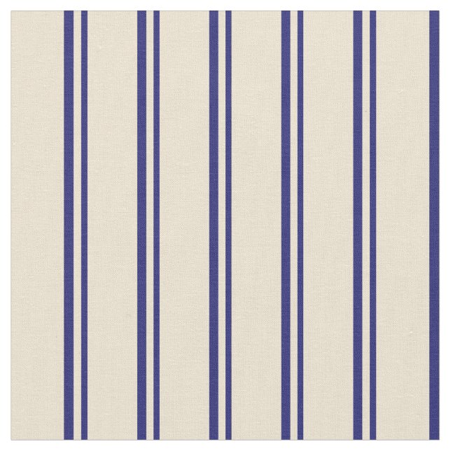 Midnight Blue & Beige Stripes Fabric (Close Up)