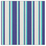[ Thumbnail: Midnight Blue, Beige & Turquoise Striped Pattern Fabric ]