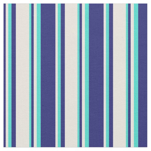 Midnight Blue, Beige & Turquoise Striped Pattern Fabric