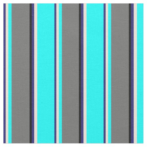 Midnight Blue, Bisque, Aqua, Dim Grey & Black Fabric