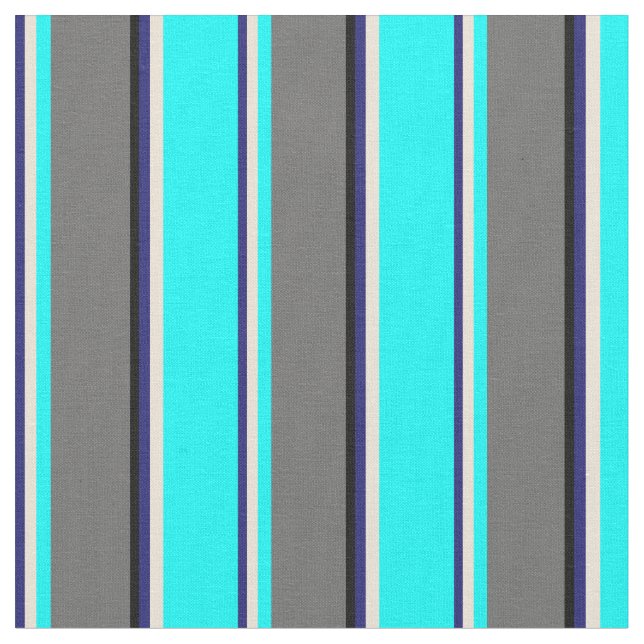 Midnight Blue, Bisque, Aqua, Dim Grey & Black Fabric (Close Up)