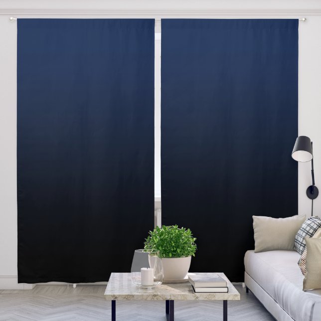 Midnight Blue Black Gradient Blackout Curtains (Living Room)
