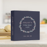 Midnight Blue, Blush and Sage Bridal Shower Recipe Binder<br><div class="desc">Collect favorite recipes from bridal shower guests and compile them in this binder as a sweet gift for the bride! Design features a midnight blue background and a wreath of pale blush pink flowers and sage green leaves. Customize with the guest of honor's name, event type, and date, and add...</div>