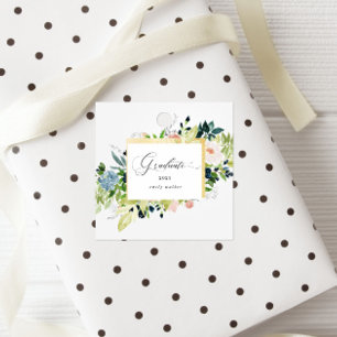 Midnight Blue Blush Floral Graduation Favor Tags