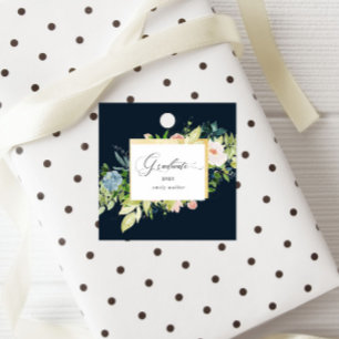 Midnight Blue Blush Floral Graduation Favor Tags