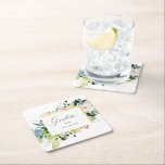 Midnight Blue Blush Floral Graduation Square Paper Coaster<br><div class="desc">Lovely garden florals in blue tones with blush pink accents combined with a gold border for a beautiful elegant look. A sans serif font was chosen to match the elegance of the illustrations. Check out our store for more matching items.</div>