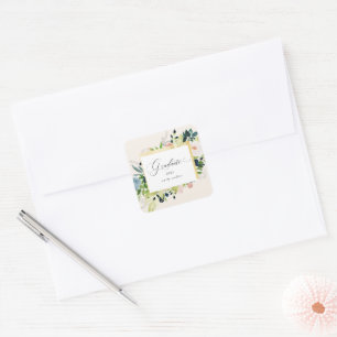 Midnight Blue Blush Floral Graduation Square Sticker