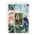 Midnight Blue Blush Floral Photo Graduation Card