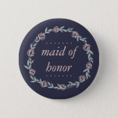 Midnight Blue, Blush Pink and Sage Maid of Honor Pinback Button (Front)