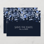 Midnight Blue Bokeh Lights Wedding Save the Date Announcement Postcard (Front/Back)