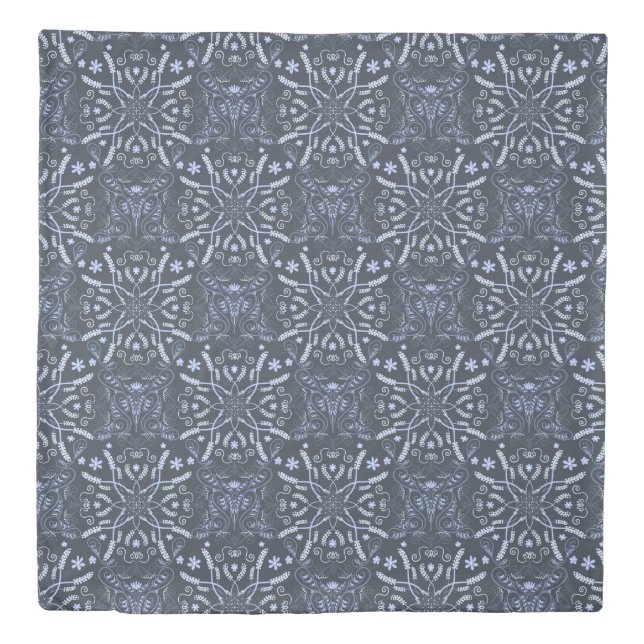 Midnight Blue Botanical Mandala  Duvet Cover (Front)