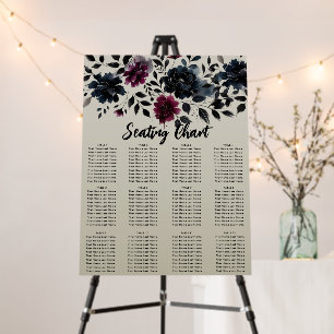 Midnight Blue Burgundy Inky Floral Almond Wedding Foam Board