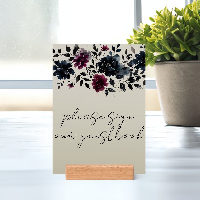 Midnight Blue Burgundy Inky Floral Guestbook Sign Holder (Insitu 1)