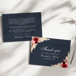 Midnight Blue Burgundy Roses Wedding Details Card