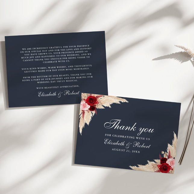 Midnight Blue Burgundy Roses Wedding Details Card (Midnight Blue Burgundy Roses Wedding Thank You Card on a sunny white table.)
