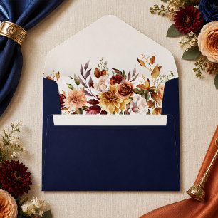 Midnight Blue Burnt Orange Wildflower Wedding Envelope