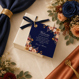 Midnight Blue Burnt Orange Wildflower Wedding Favor Tags