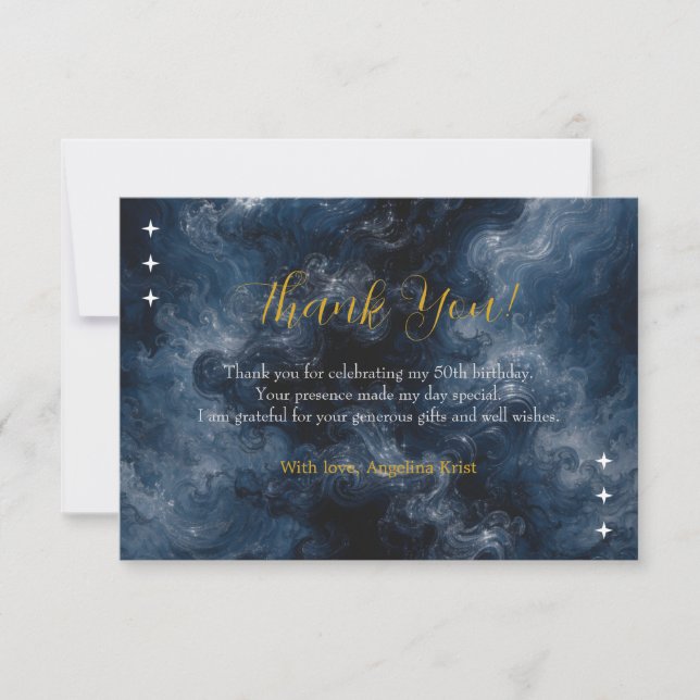 Midnight Blue Celestial Birthday Thank You Card (Front)