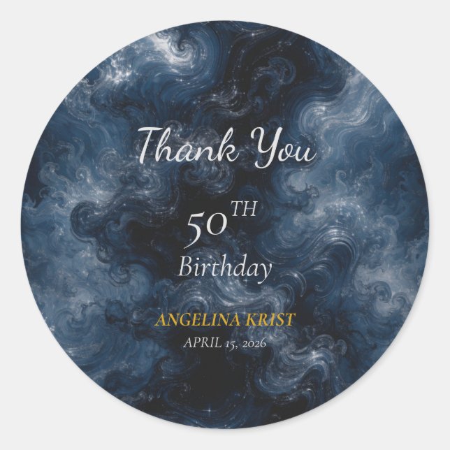 Midnight Blue Celestial Birthday Thank You Sticker (Front)
